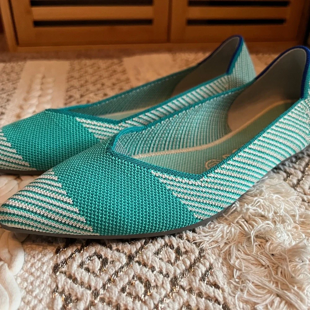 Rothy’s Turquoise Calypso Stripe The Pointe Flats - Picture 5 of 9